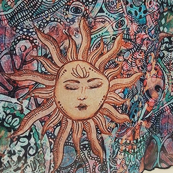 Sun with lotus flower print Y2K skirt with lettuce hem woman's size medium - Picture 7 of 8